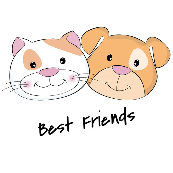 Face cat and dog best friends fundo branco . — Vetor de Stock