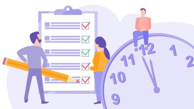 İş adamları iş planlarını görüşüyorlar. Ekip çalışması sunusu. Düz vektör çizim.