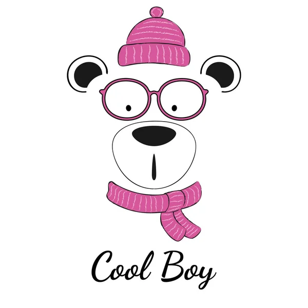 Ours Peluche Cool Garçon Avec Des Lunettes Écharpe Chapeau Hiver — Image vectorielle