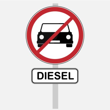 İllüstrasyon dizel yasağı trafik işareti dizel motor ile araç ve otomobil kullanmayı yasaklayan.