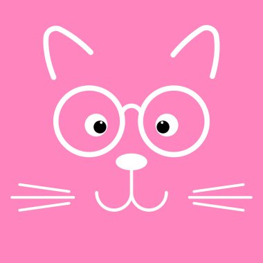 Kedi kız bardaklarda izole kırmızı zemin üzerine yüz. Tebrik kartı. Gösterim amacıyla t-shirt üzerine baskı.