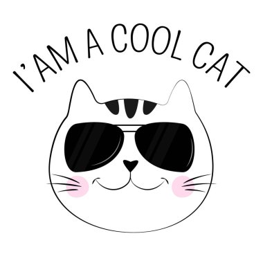 Portre sevimli kedicik beyefendi gözlük ve yazıt serin bir kediyim. T-shirtler için tatlı çocuklar grafik. Tebrik kartı.