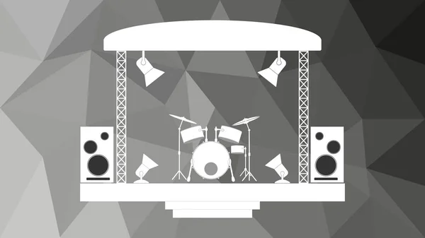 コンサート ステージや抽象的な多角形のモザイクの背景に分離された楽器 ベクトル図 — ストックベクタ