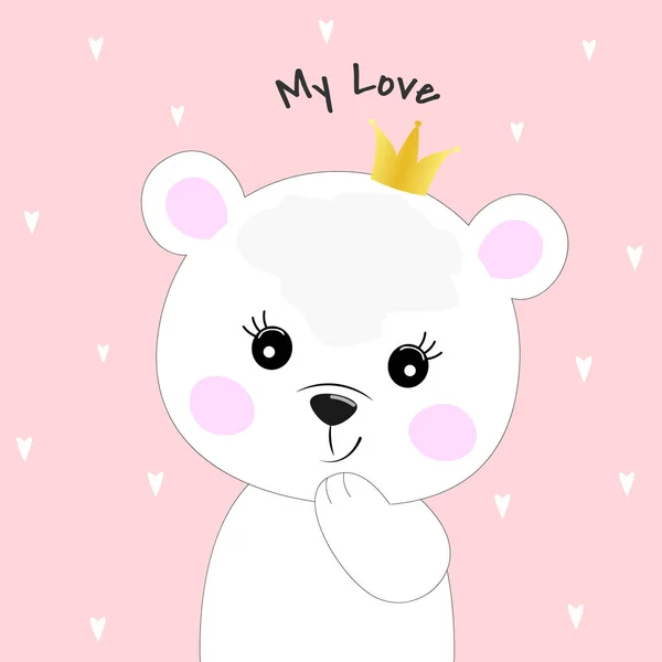 Bonito Desenho Animado Urso Princesa Inscrição Meu Amor Cartão Saudação — Vetor de Stock
