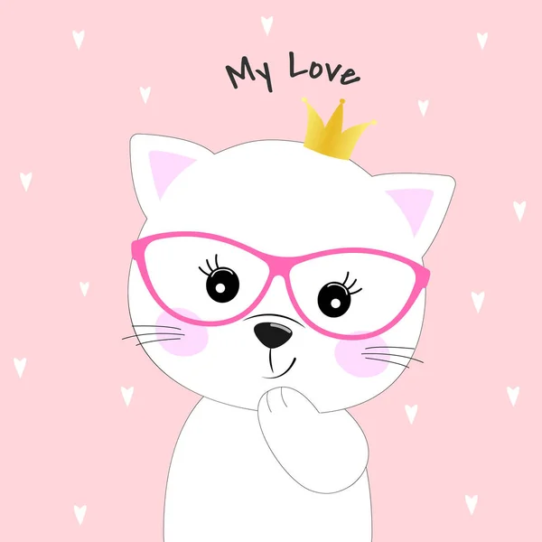 Bonito Desenho Animado Gato Princesa Inscrição Meu Amor Cartão Saudação — Vetor de Stock