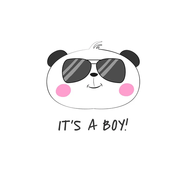 Mignon dessin animé ours panda dans lunettes et inscription son un garçon . — Image vectorielle