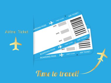 Modern iki havayolu seyahat boarding pass bilet mavi zemin üzerine.