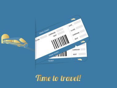 Üzerinde mavi arka plan izole Modern iki tren seyahat yatılı geçiş bileti.