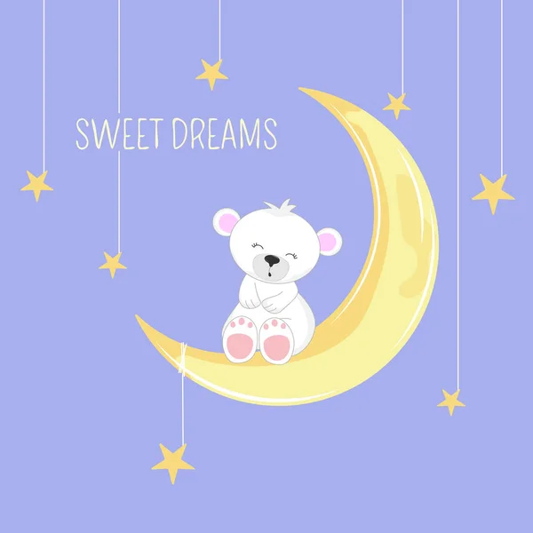 Sevimli Uyuyan Ayı Teddy Içinde Oturuyor Tasarım Öğesi Tatlı Rüyalar — Stok Vektör