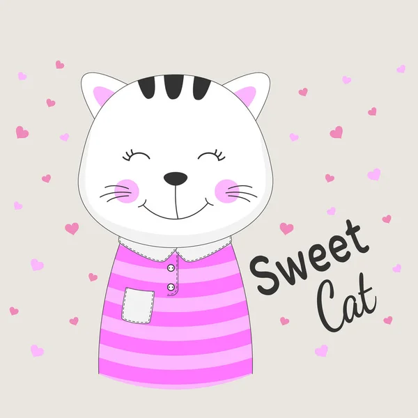 Hermosa dulce gato chica sueños de amor . — Vector de stock