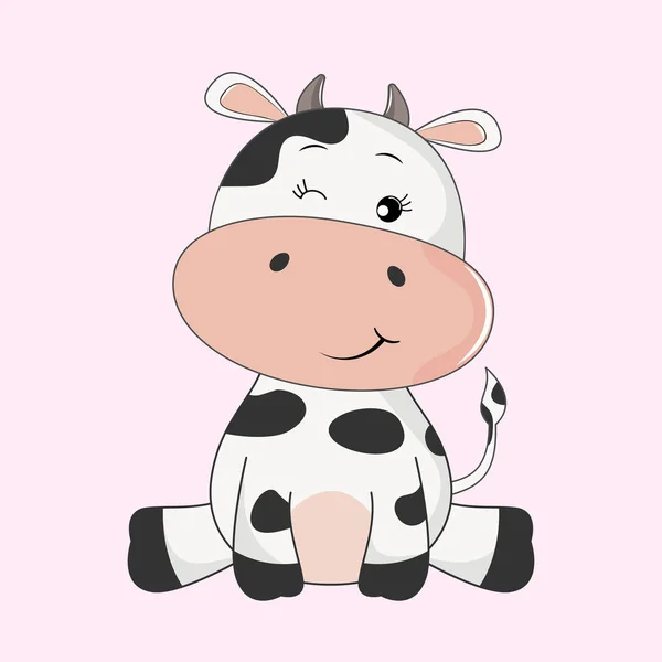 Hand drawn vector illustration of a cute funny cow. — Stock Vector