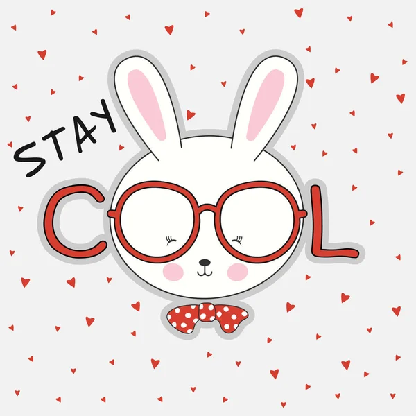 Portrait lapin dessin animé mignon dans des lunettes avec l'inscription rester cool — Image vectorielle