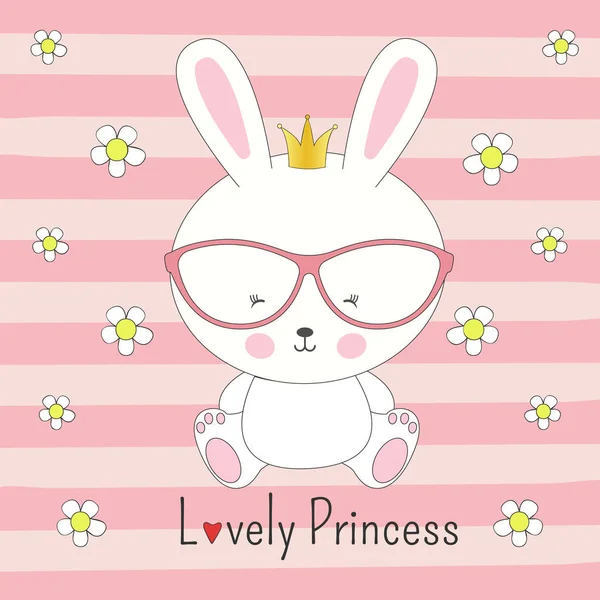 Söt kanin flicka prinsessa med krona på huvudet. — Stock vektor