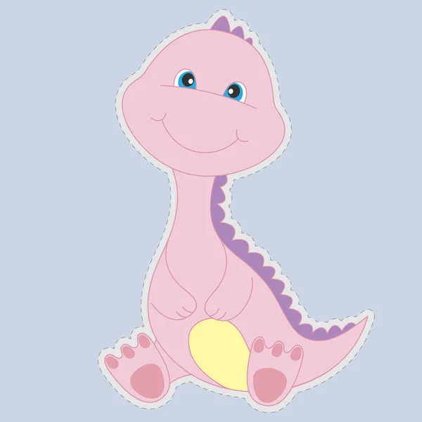 분홍색 예쁘고 행복 한 공룡 아기 파란색 배경에 고립. — 스톡 벡터
