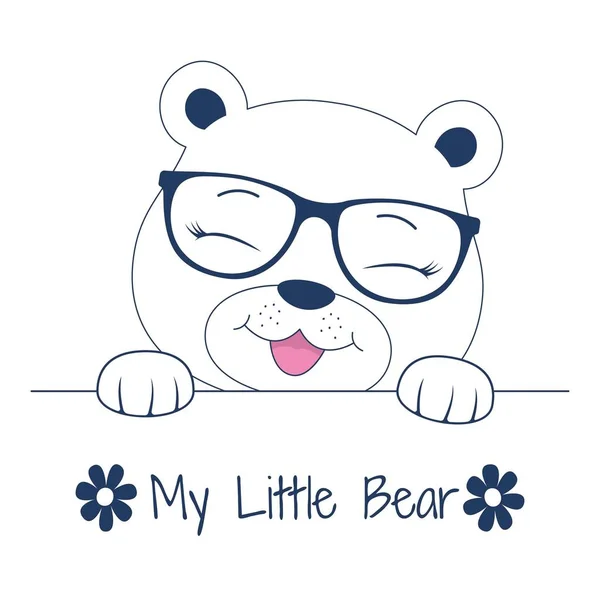 Belle adorable teddy visage dans des lunettes. Mignon mon petit ours . — Image vectorielle