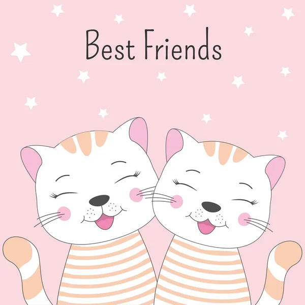 O frumoasă două desene animate pisici drăguțe cu litere Best Friends . — Vector de stoc
