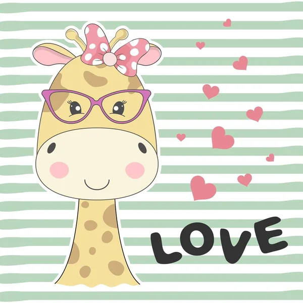 Carte de voeux mignon adorable girafe bébé avec des lunettes . — Image vectorielle