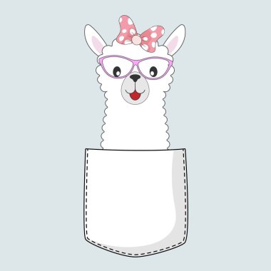 Şirin serin bebek Lama kız üzerinde mavi arka plan izole cebinde.