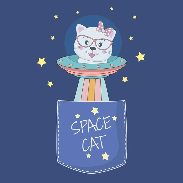 Adorable cat astronaut in a mysterious object ufo in pocket.