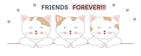 Beautiful cats friends forever white background. Greetin card — Stock Vector