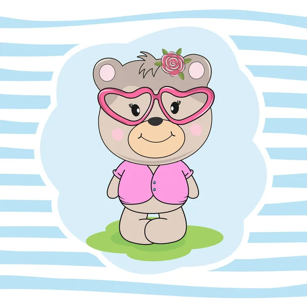 Belo urso bonito em óculos rosa sonhos de amor . — Vetor de Stock