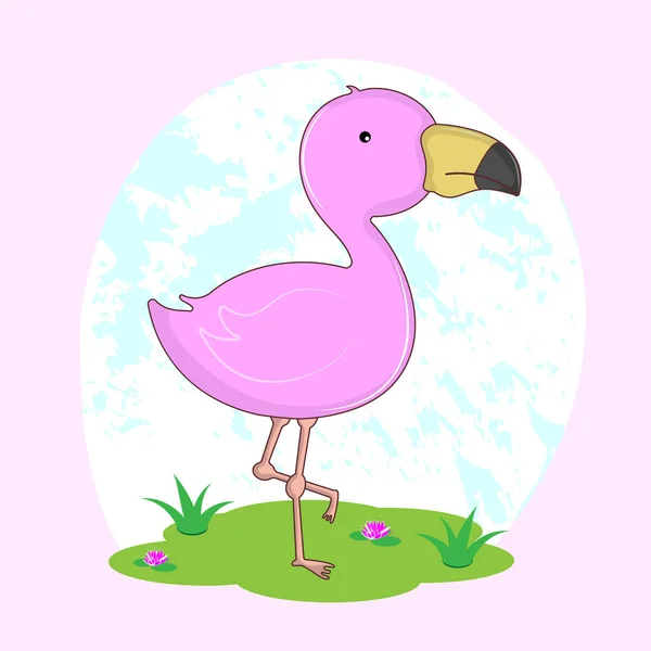 Cute baby flamingo cartoon tropical summer card. — Stock Vector