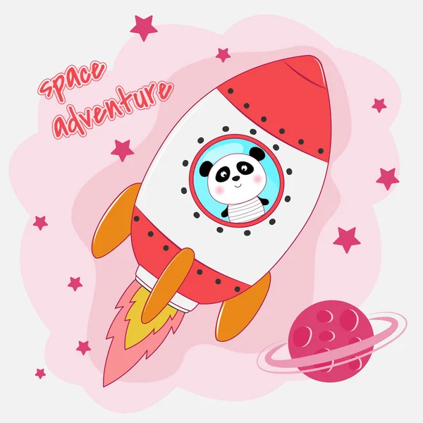 Śliczne śmieszne Panda astronauta pływające na rakiecie. — Wektor stockowy