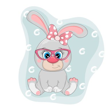 Güneş gözlüğü ve yay sevimli güzel karikatür tavşan.