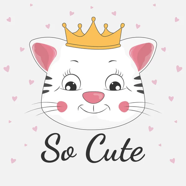 Feliz gato de dibujos animados princesa y la inscripción tan lindo . — Vector de stock