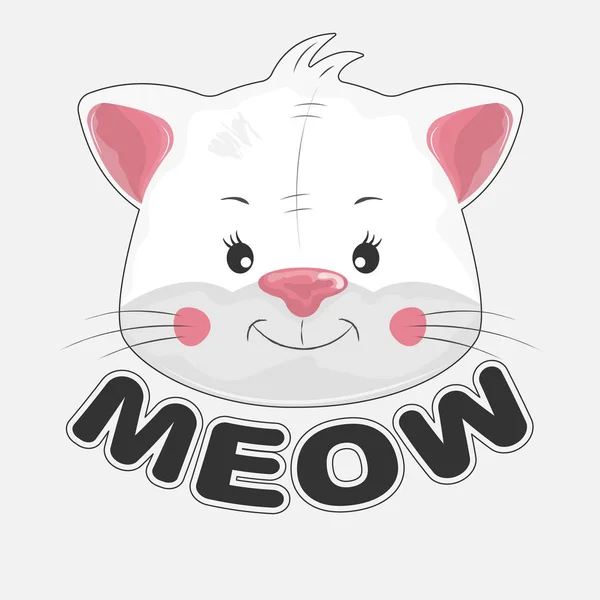 Lindo gato de dibujos animados feliz y la inscripción meow . — Vector de stock