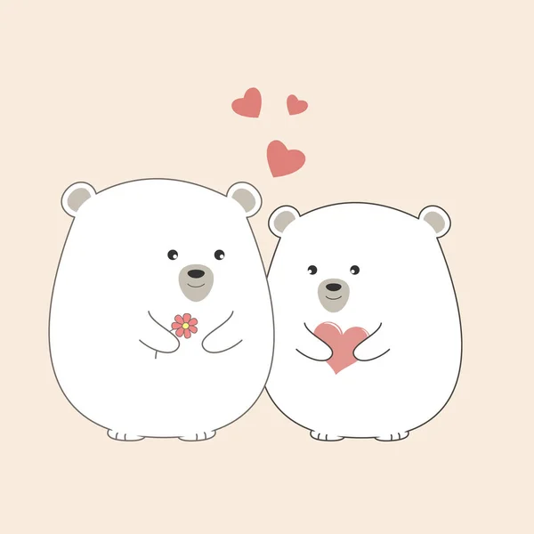 Wenskaart twee mooie cartoon ijsberen. — Stockvector