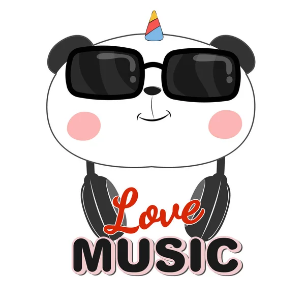 Красивий ведмідь панди в сонцезахисних окулярах обожнює музику. Вітальна листівка. Векторні ілюстрації . — стоковий вектор