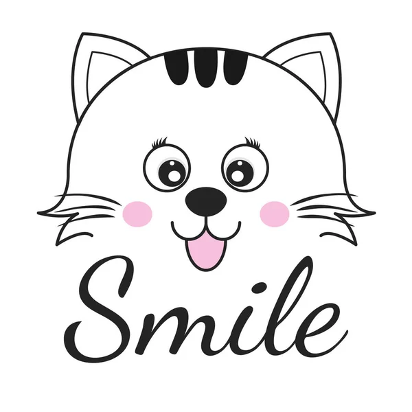 Mignon visage de chat dessin animé et sourire inscription . — Image vectorielle