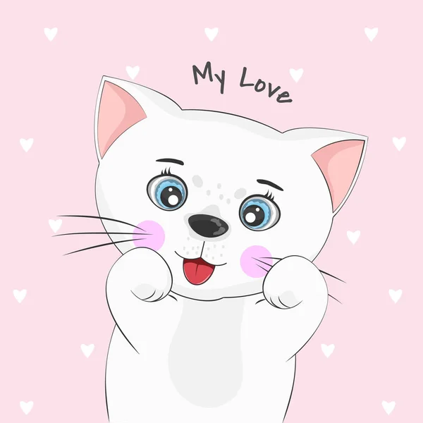 Lindo gato de dibujos animados e inscripción mi amor . — Vector de stock