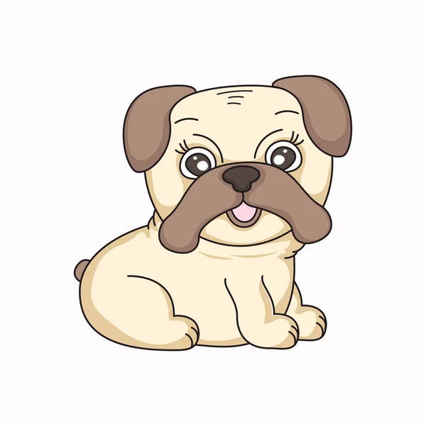 Cute Cartoon Dog Pug Breed Funny Lovely Puppy Flat Style — Stock Vector