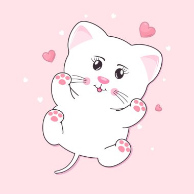 Sırtüstü uyuyan komik kedi. Sevimli çizgi film kedisi pençelerini kaldırmış yatıyor..