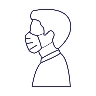 Tıbbi maske takan adam. Satır simgesi. Coronavirus covid-19 'a karşı koruyucu koruma..