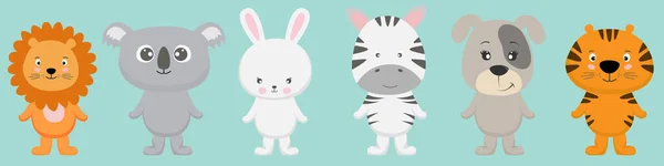Lindos Personajes Dibujos Animados Animales León Koala Oso Conejo Conejo — Archivo Imágenes Vectoriales
