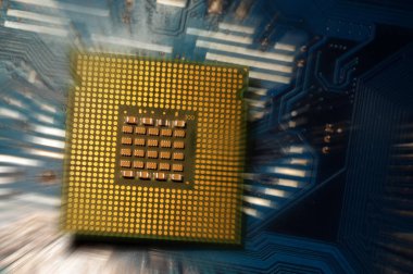CPU bilgisayar işlemci, anakart ve asma kilit. Güvenlik kavramı.