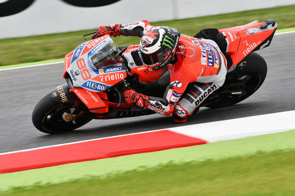 MUGELLO - ITALY, 1 JUNE 2018: Spanish Ducati Team rider Jorge Lorenzo during Practice at 2018 GP of Italy of MotoGP on June, 2018. Italy