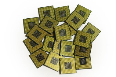 CPU Chip bilgisayar işlemcileri beyaz arka plan üzerinde izole