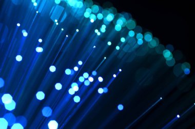 Fiber optik mavi, bokeh ile yakından