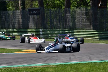 21 Nisan 2018: Folch-Rusinol, Joaquines Motor efsane Festivali 2018 İtalya Imola pistinde sırasında tarihi 1980 F1 araba Brabham Bt49 ile çalıştırın.