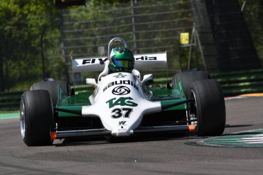 21 Nisan 2018: D'Ansembourg, Christophe çalıştırın tarihi 1981 F1 araba Williams Fw07c ile Motor efsane Festivali 2018 İtalya Imola pistinde sırasında.