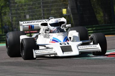 21 Nisan 2018: Wright, Jason ortalık kan gölüne dönüşecek tarihi F1 araba gölge Dn8 ile Motor efsane Festivali 2018 İtalya Imola pistinde sırasında.