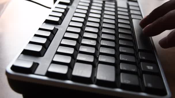 Primer Plano Hombre Escribiendo Teclado — Vídeos de Stock