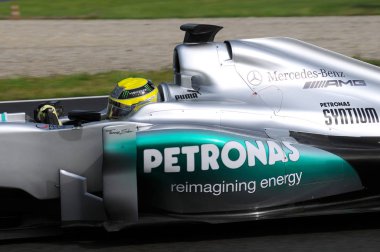 Mugello, İtalya - Mayıs 2012: Nico Rosberg Mercedes F1 Racing Team eğitim oturumunda devre Mugello İtalya.