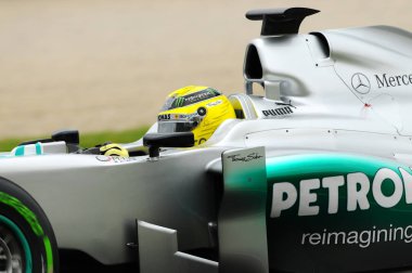Mugello, İtalya - Mayıs 2012: Nico Rosberg Mercedes F1 Racing Team eğitim oturumunda devre Mugello İtalya.