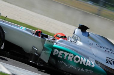 Mugello, İtalya - Mayıs 2012: Michael Schumacher Mercedes F1 Team Mugello pistinde Test gün Mayıs 2012 tarihinde İtalya'da bir takım formülü.