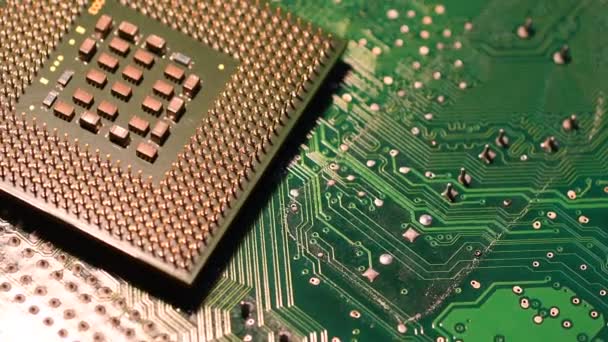 Primo Piano Del Processore Chip Del Computer Circuito Verde Elettronico — Video Stock